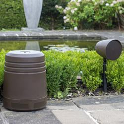 outdoor subwoofer and spike for use in garden